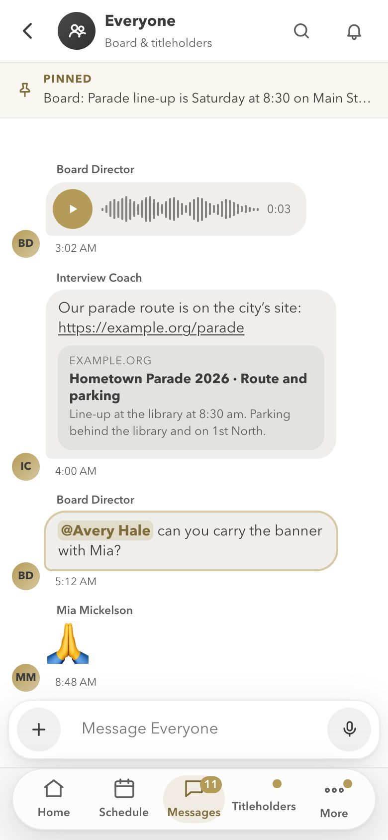 Group messages with voice notes, link previews and mentions